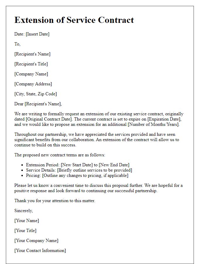 Letter template of extension of service contract details