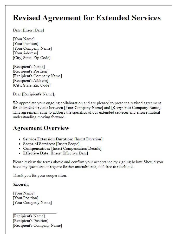 Letter template of revised agreement for extended services