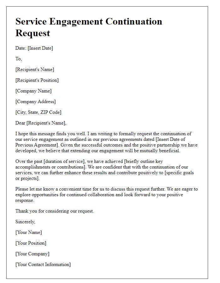 Letter template of service engagement continuation request