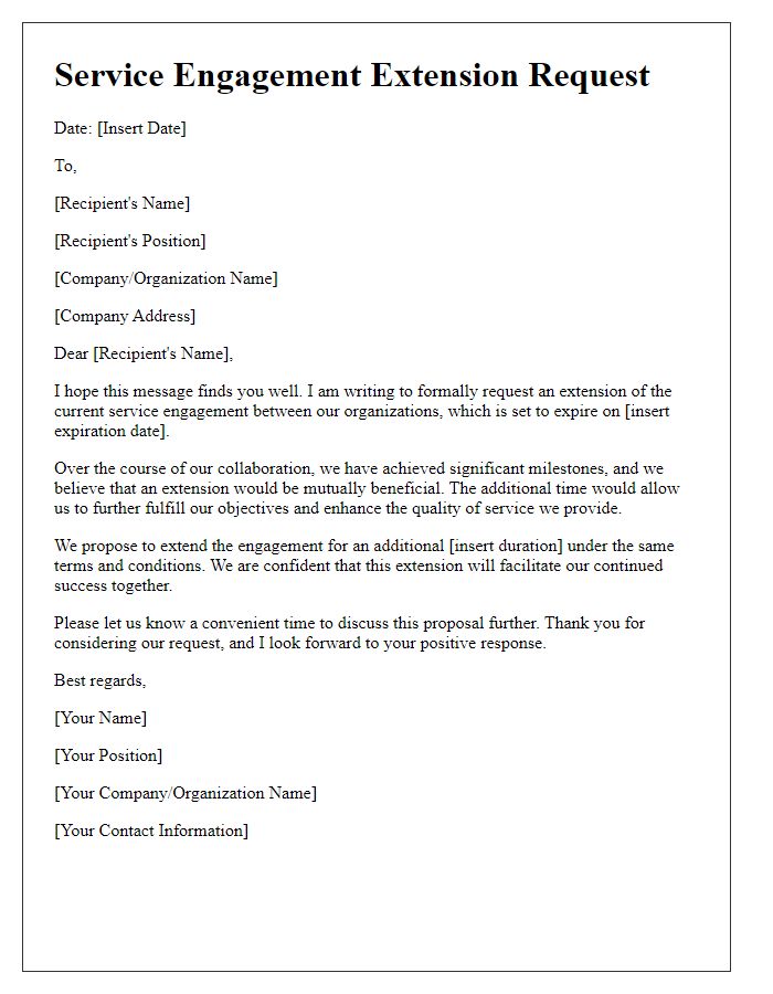 Letter template of service engagement extension request