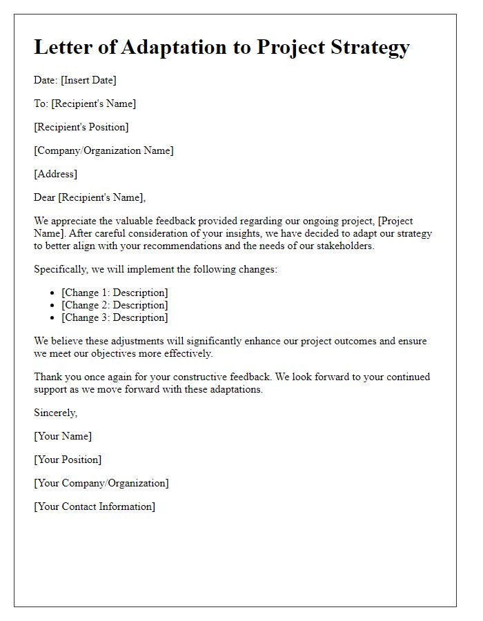 Letter template of adapting project strategy according to feedback