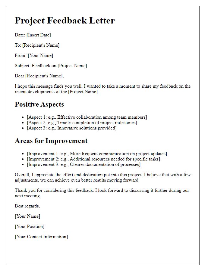 Letter template of feedback-driven project development