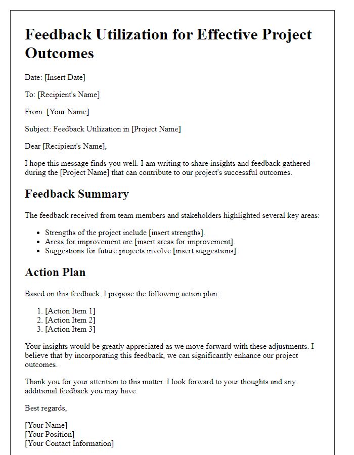 Letter template of feedback utilization for effective project outcomes