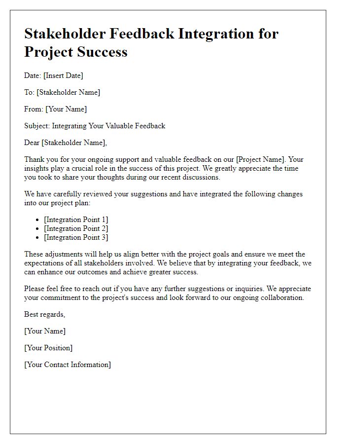 Letter template of integrating stakeholder feedback for project success