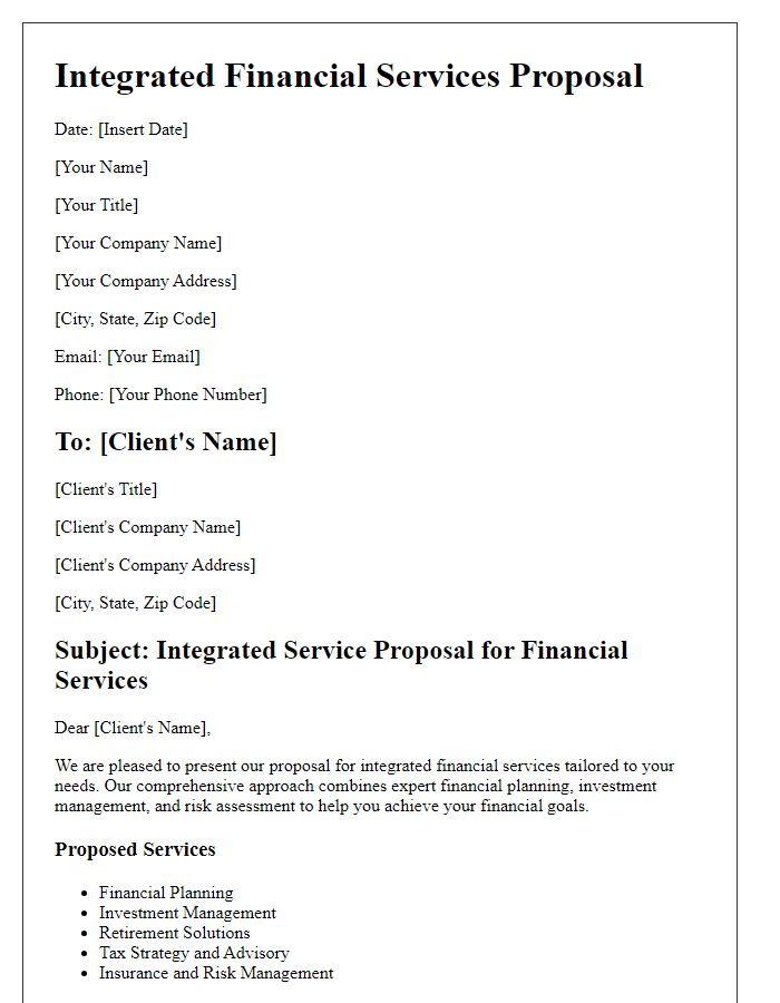 Letter template of integrated service proposal for financial services.