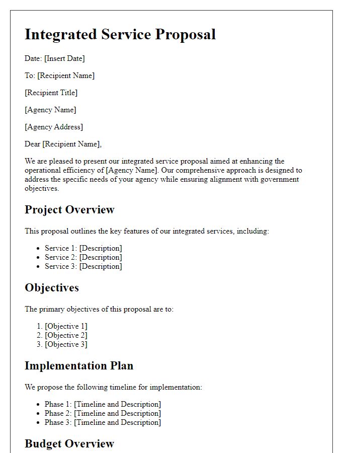 Letter template of integrated service proposal for government agencies.