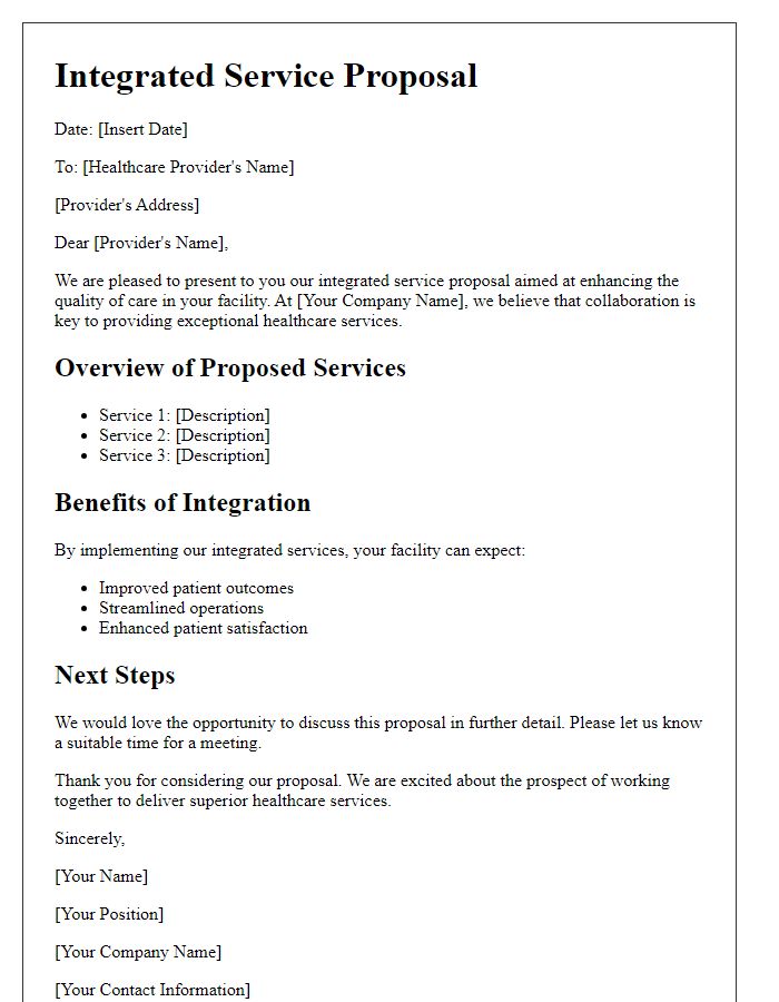 Letter template of integrated service proposal for healthcare providers.