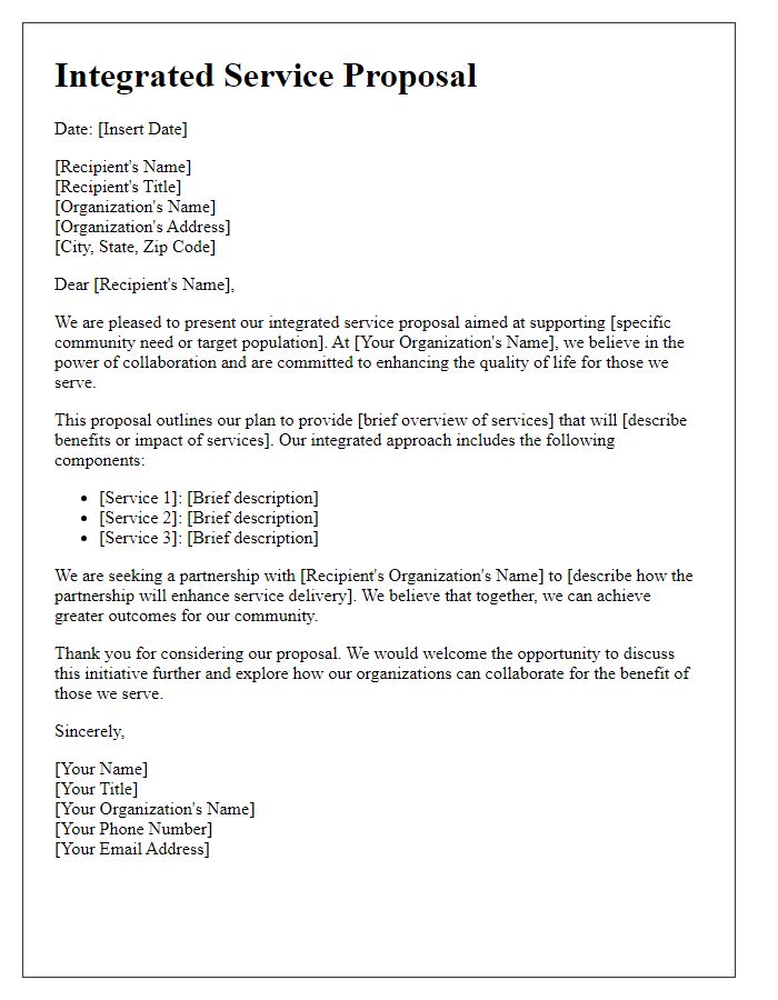 Letter template of integrated service proposal for non-profit organizations.