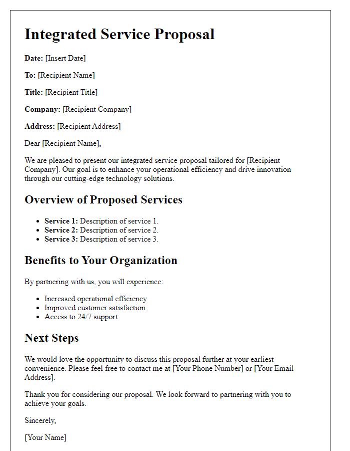 Letter template of integrated service proposal for technology firms.