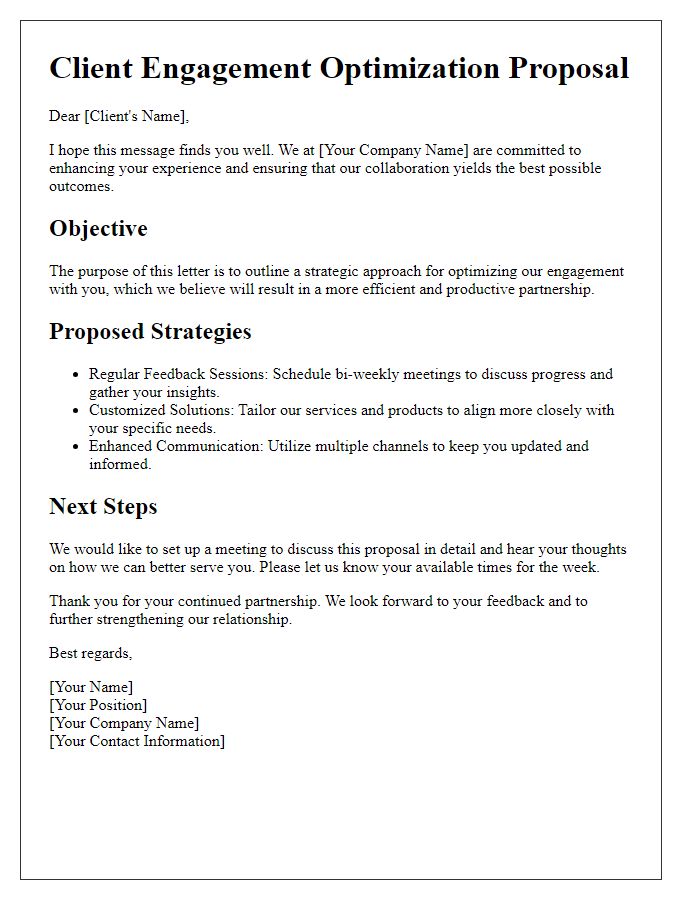 Letter template of client engagement optimization