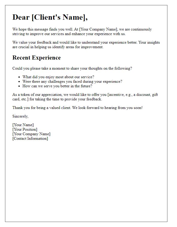 Letter template of client experience improvement