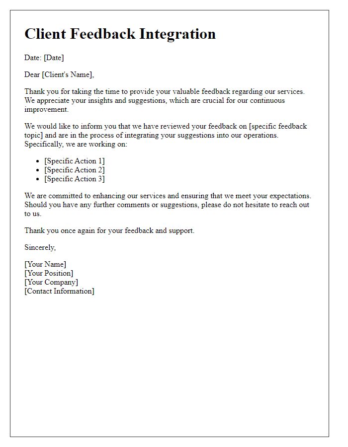 Letter template of client feedback integration