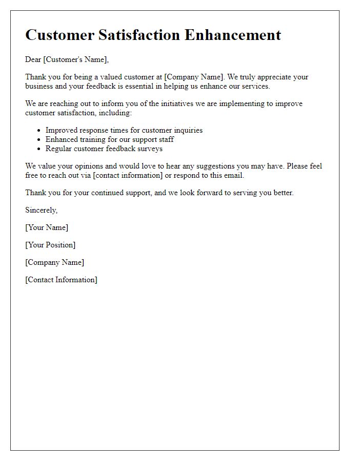 Letter template of customer satisfaction enhancement