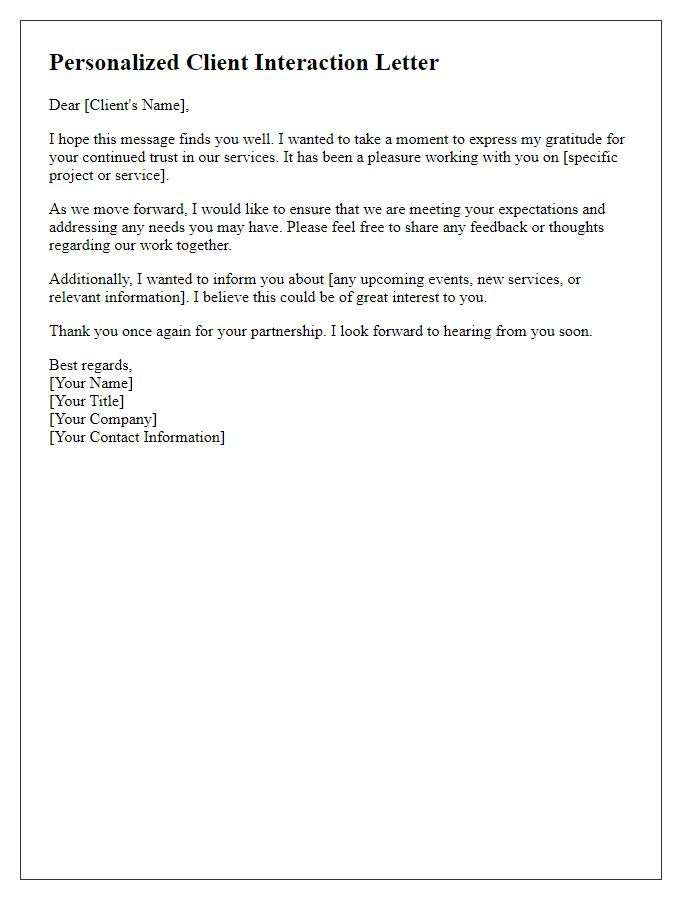 Letter template of personalized client interactions