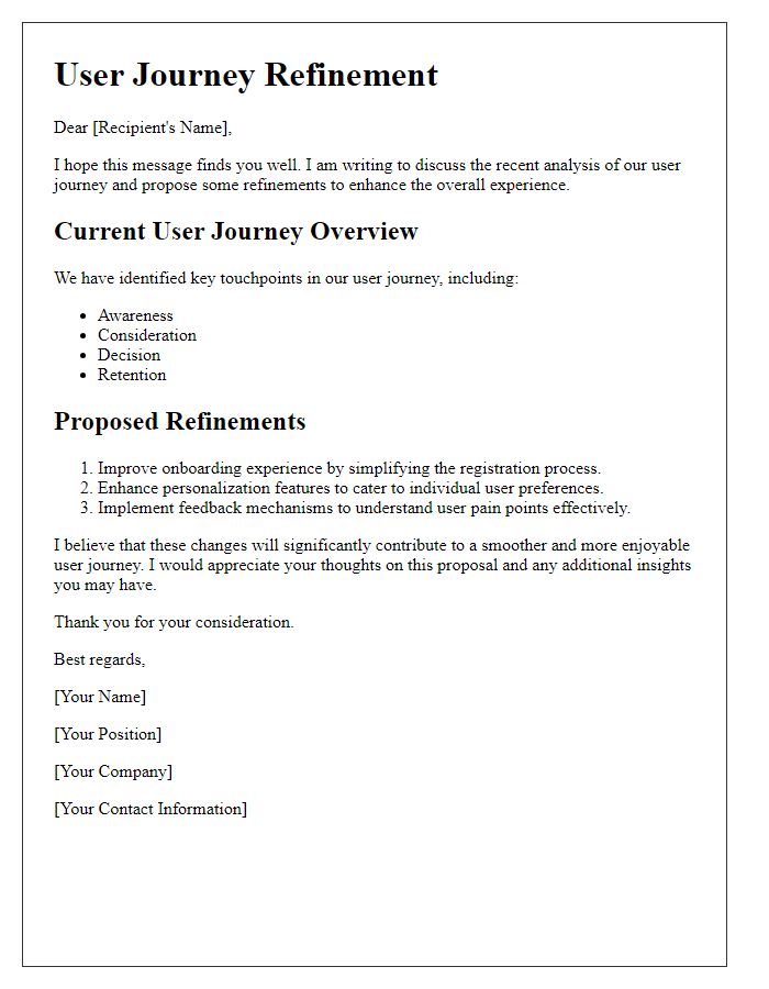 Letter template of user journey refinement