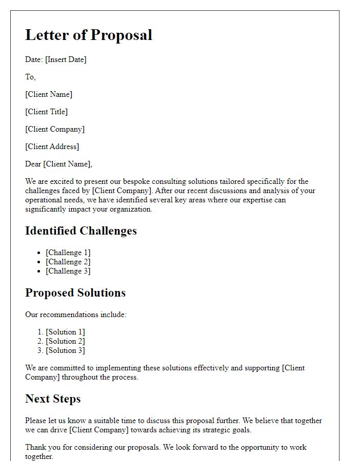 Letter template of bespoke consulting solutions for targeted client challenges