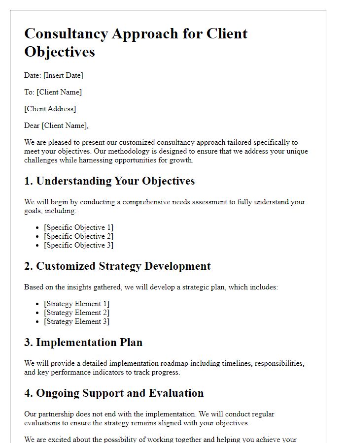 Letter template of customized consultancy approach for client objectives