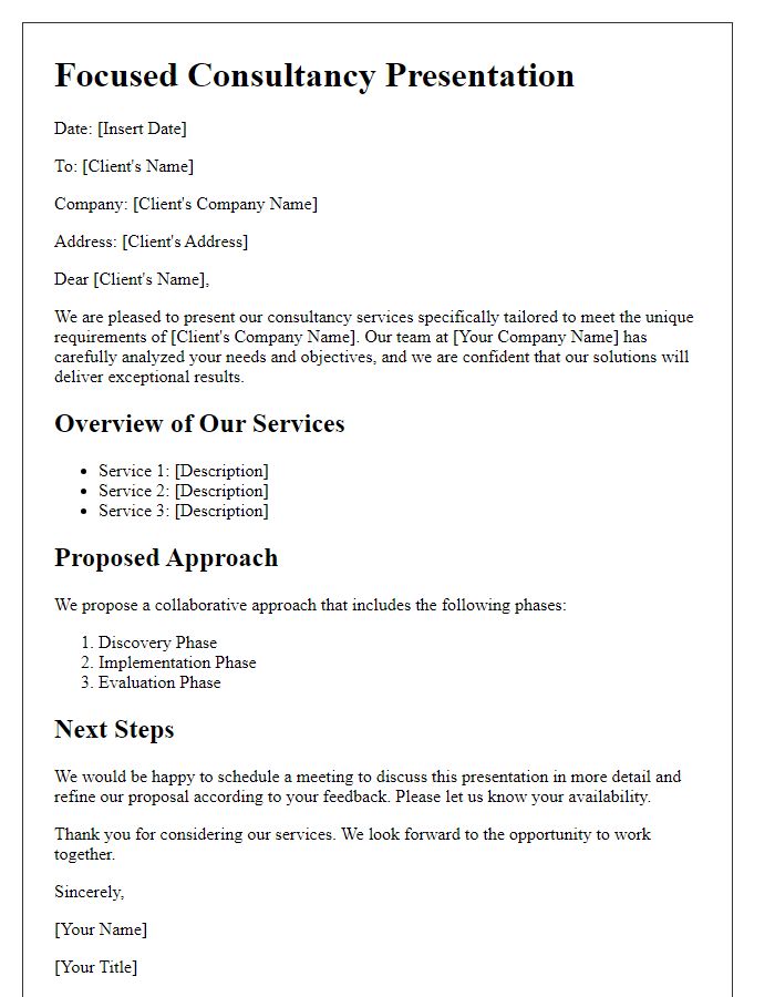 Letter template of focused consultancy presentation for client-specific requirements