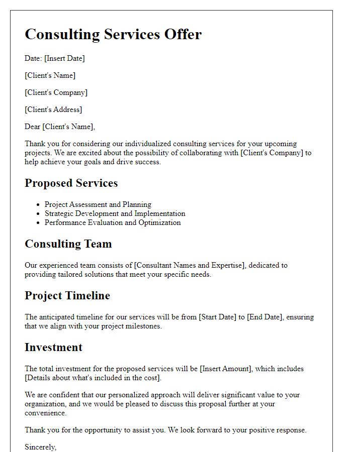 Letter template of individualized consulting services offer for client projects