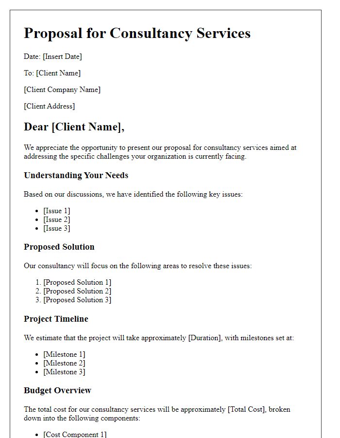 Letter template of specialized consultancy proposal addressing client issues