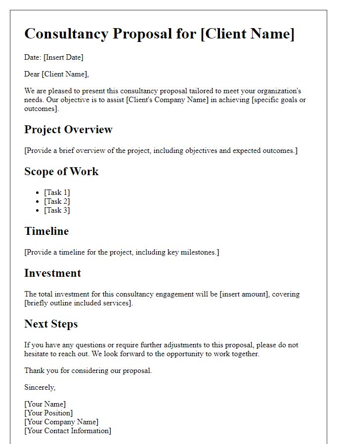 Letter template of tailored consultancy proposal for client engagement