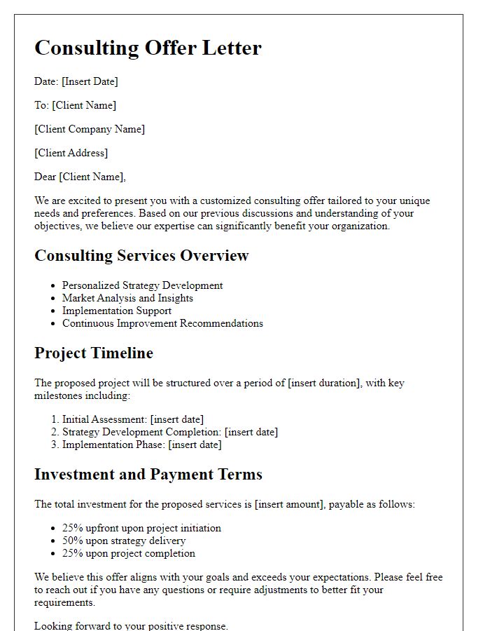 Letter template of unique consulting offer catering to client preferences