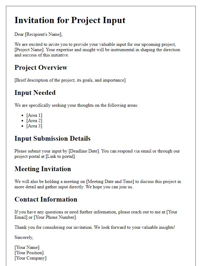 Letter template of detailed project input invitation