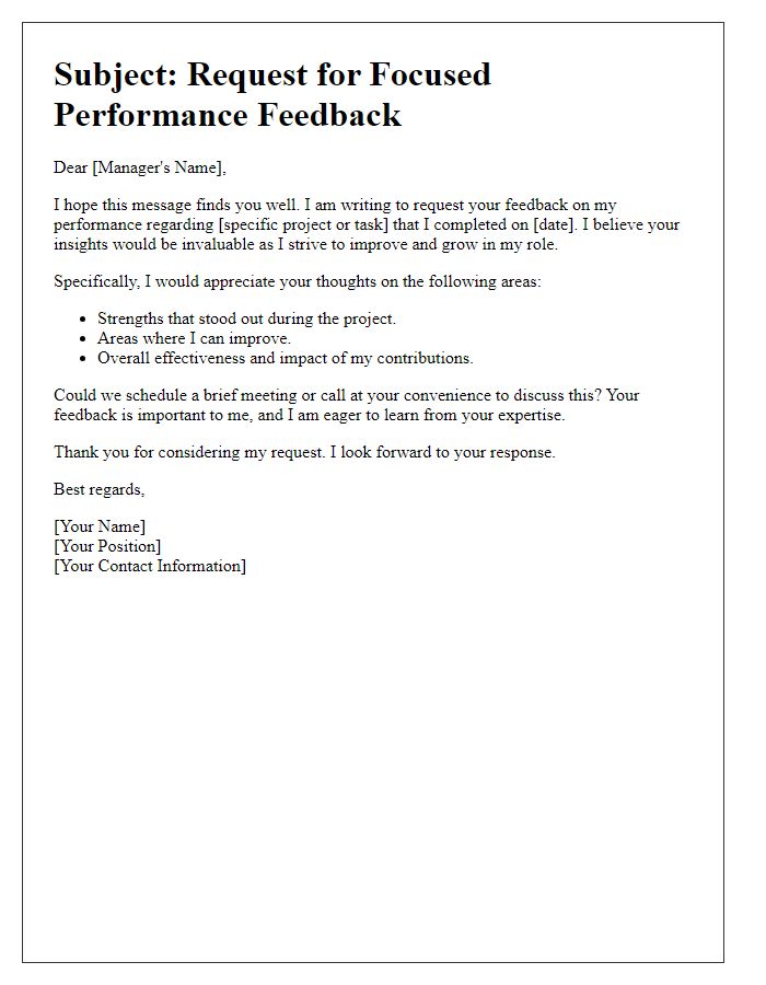 Letter template of focused performance feedback request