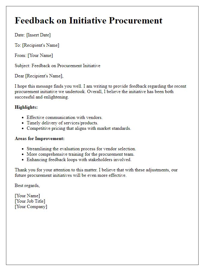 Letter template of initiative feedback procurement