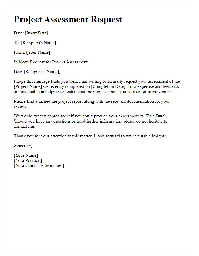 Letter template of project-related assessment ask