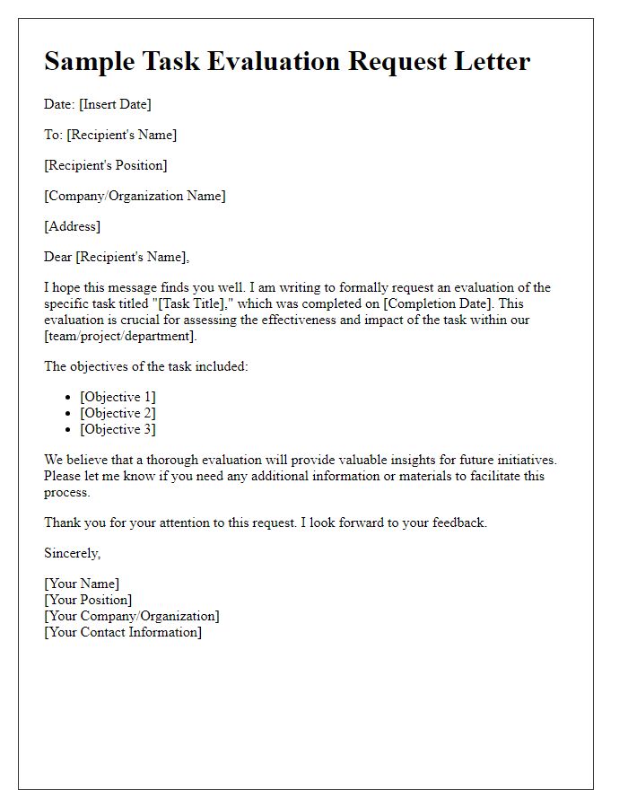 Letter template of specific task evaluation request