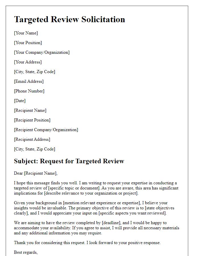 Letter template of targeted review solicitation