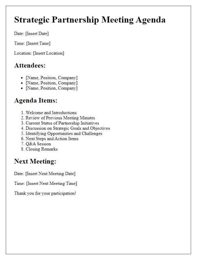 Letter template of agenda for strategic partnership meeting