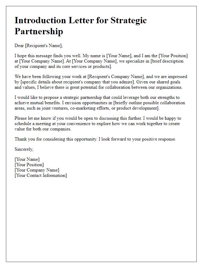 Letter template of introduction for strategic partnership opportunities