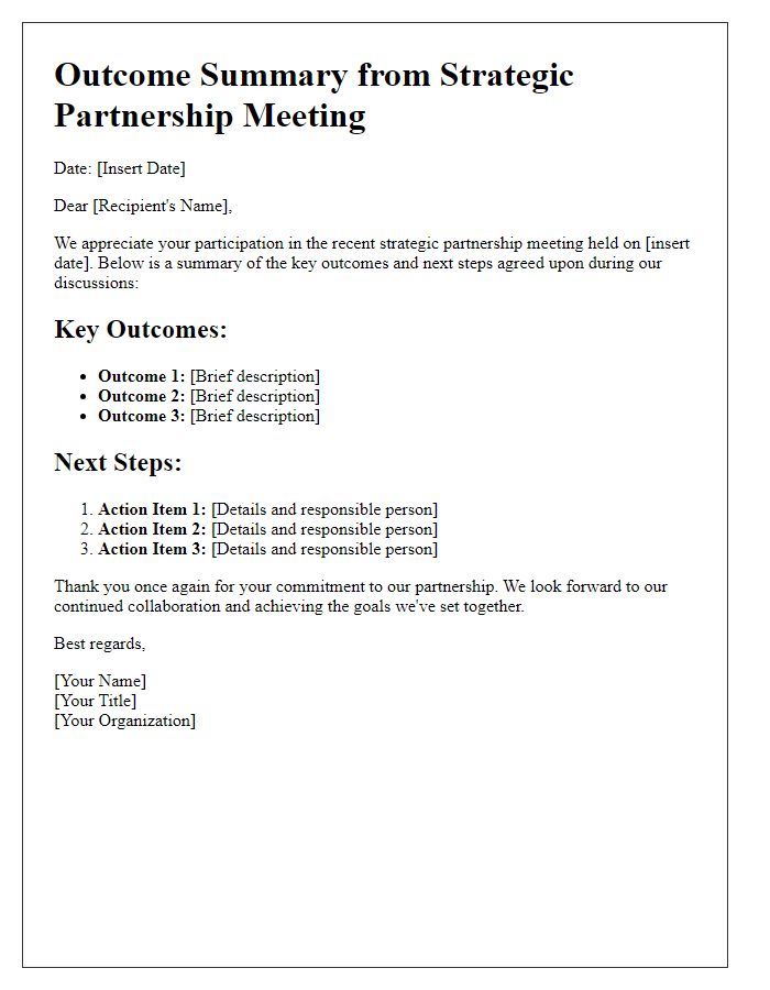 Letter template of outcome summary from strategic partnership meeting