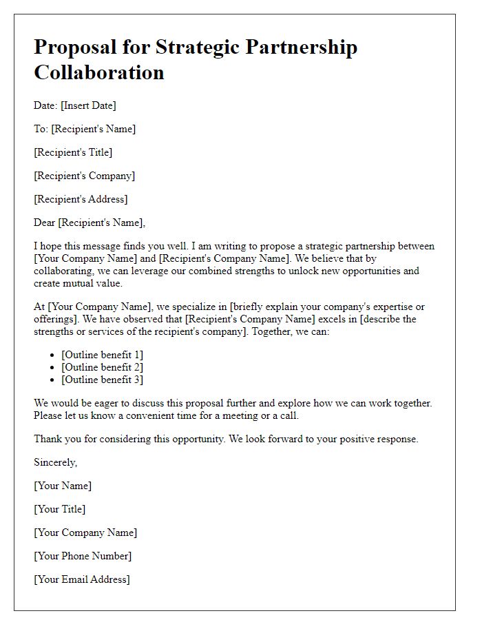 Letter template of proposal for strategic partnership collaboration