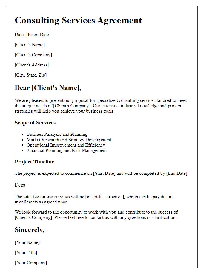 Letter template of specialized consulting services for businesses