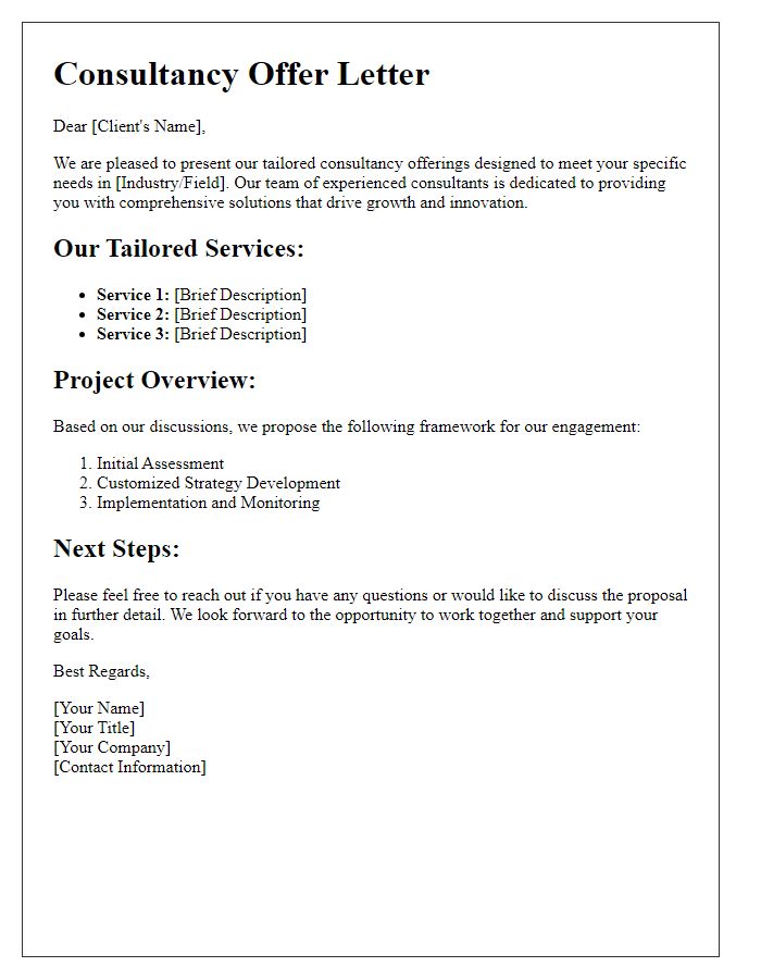 Letter template of tailored consultancy offerings