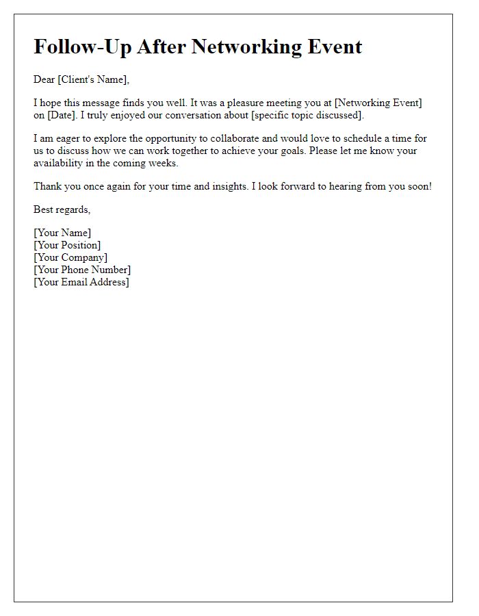 Letter template of follow-up after networking event with potential client