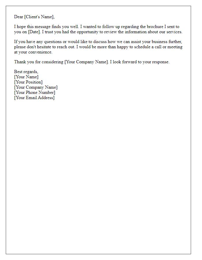 Letter template of follow-up after sending a potential client brochure