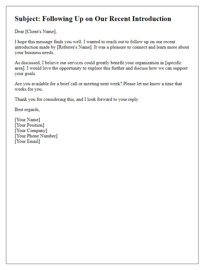 Letter template of follow-up for potential client introduction