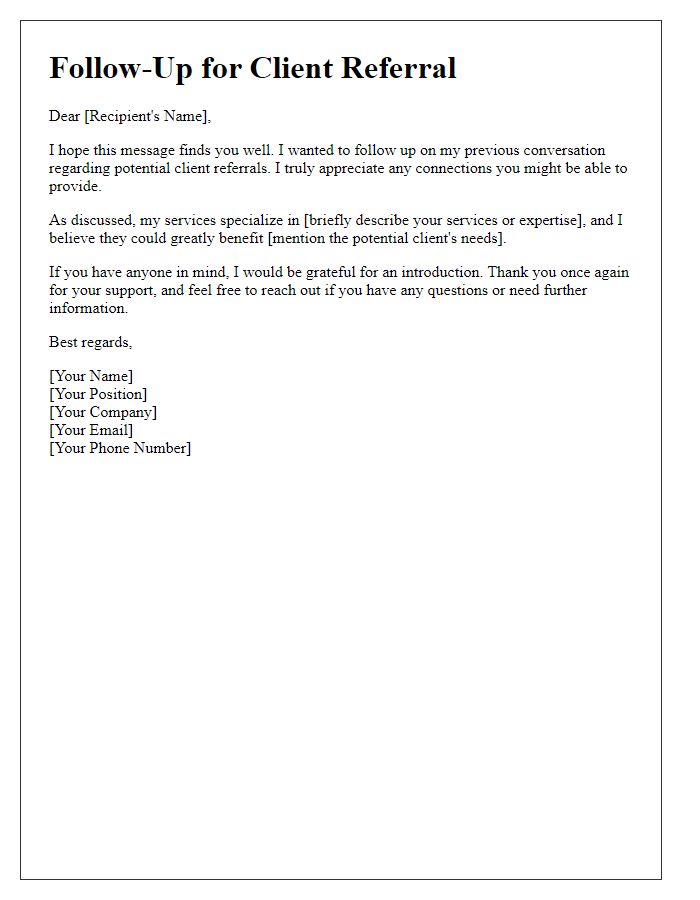 Letter template of follow-up for potential client referral