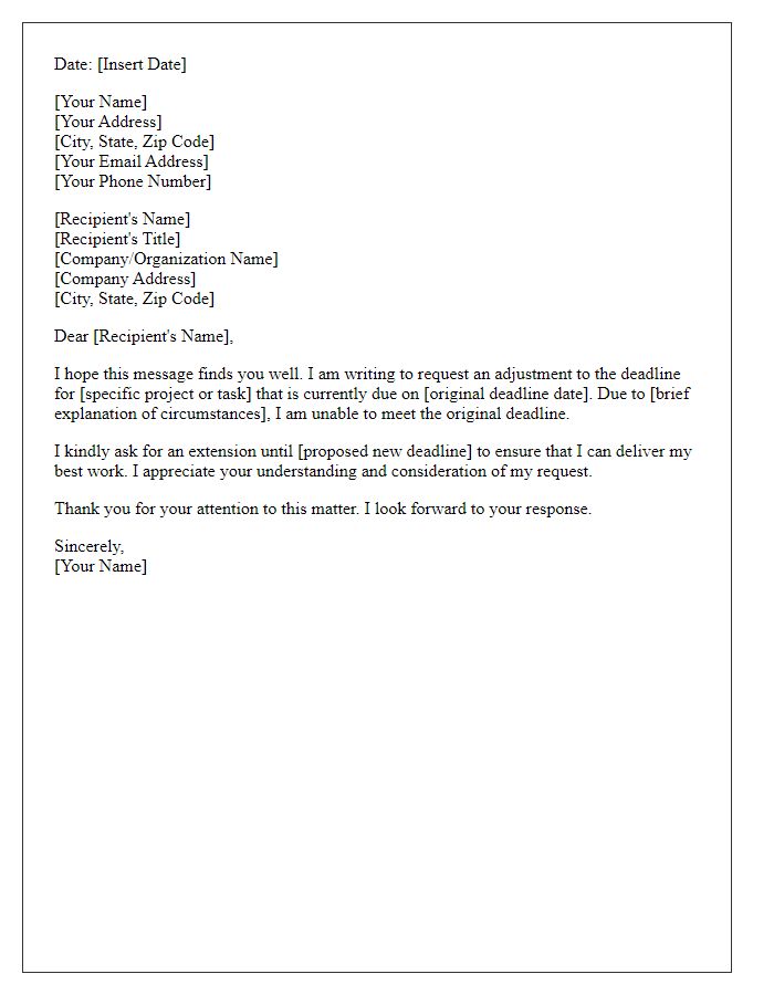 Letter template of adjusted deadline requests