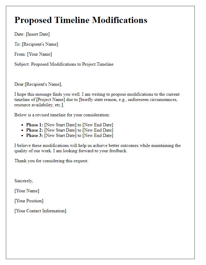 Letter template of proposed timeline modifications