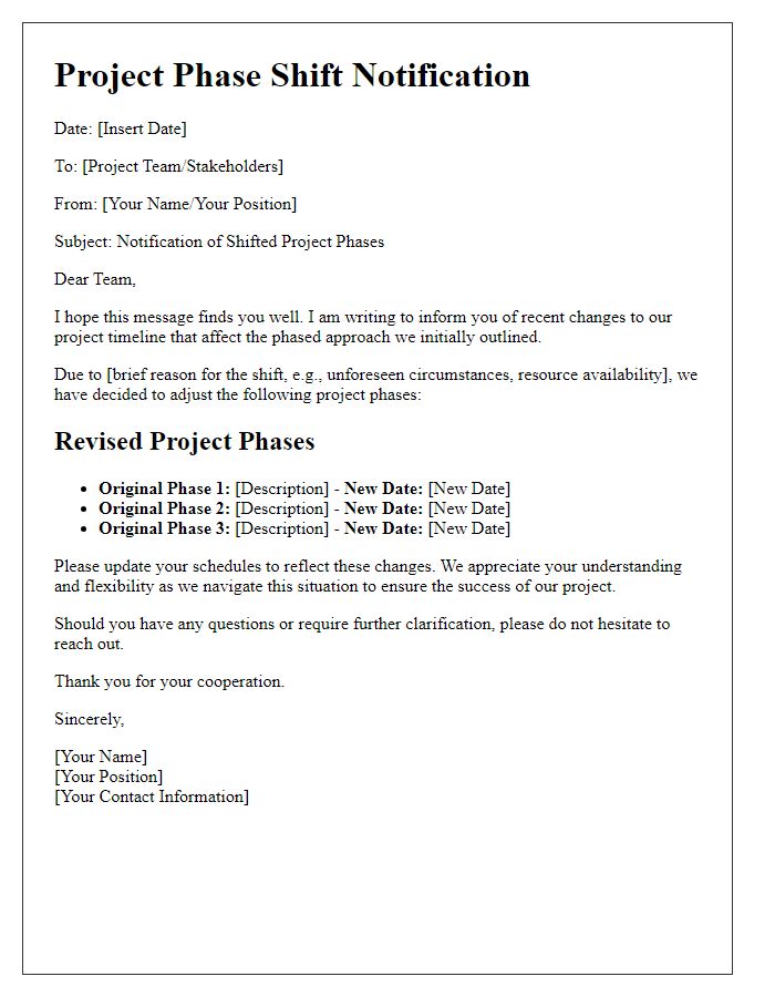 Letter template of shifted project phases