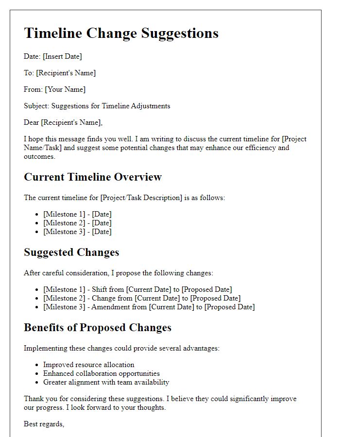 Letter template of timeline change suggestions