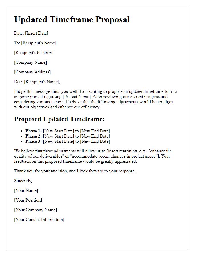 Letter template of updated timeframe proposals