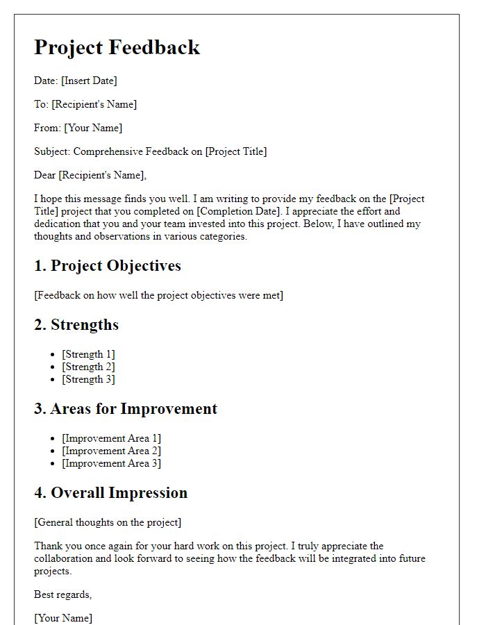 Letter template of comprehensive project feedback