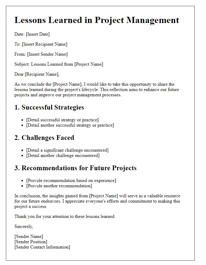 Letter template of lessons learned in project management