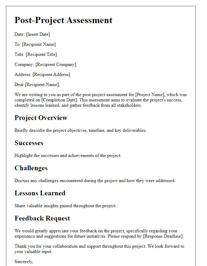 Letter template of post-project assessment